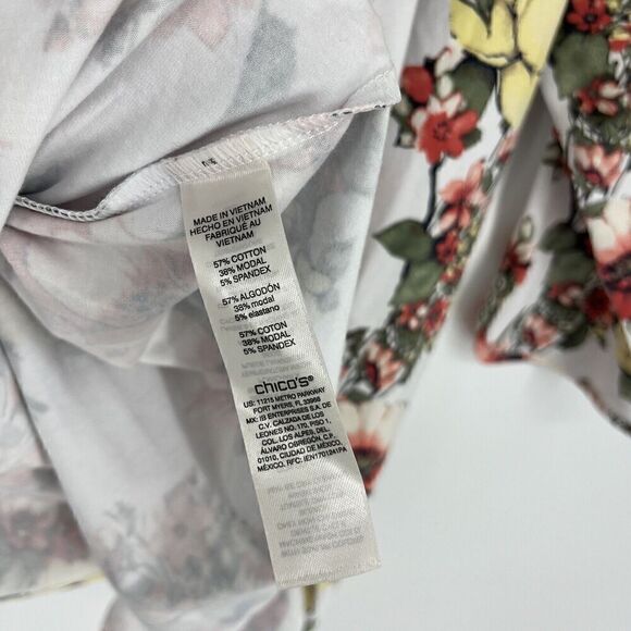 Chicos T Shirt Size 3 XL Womens White Red Gathered Floral Print Top Sweatheart - Picture 8 of 9